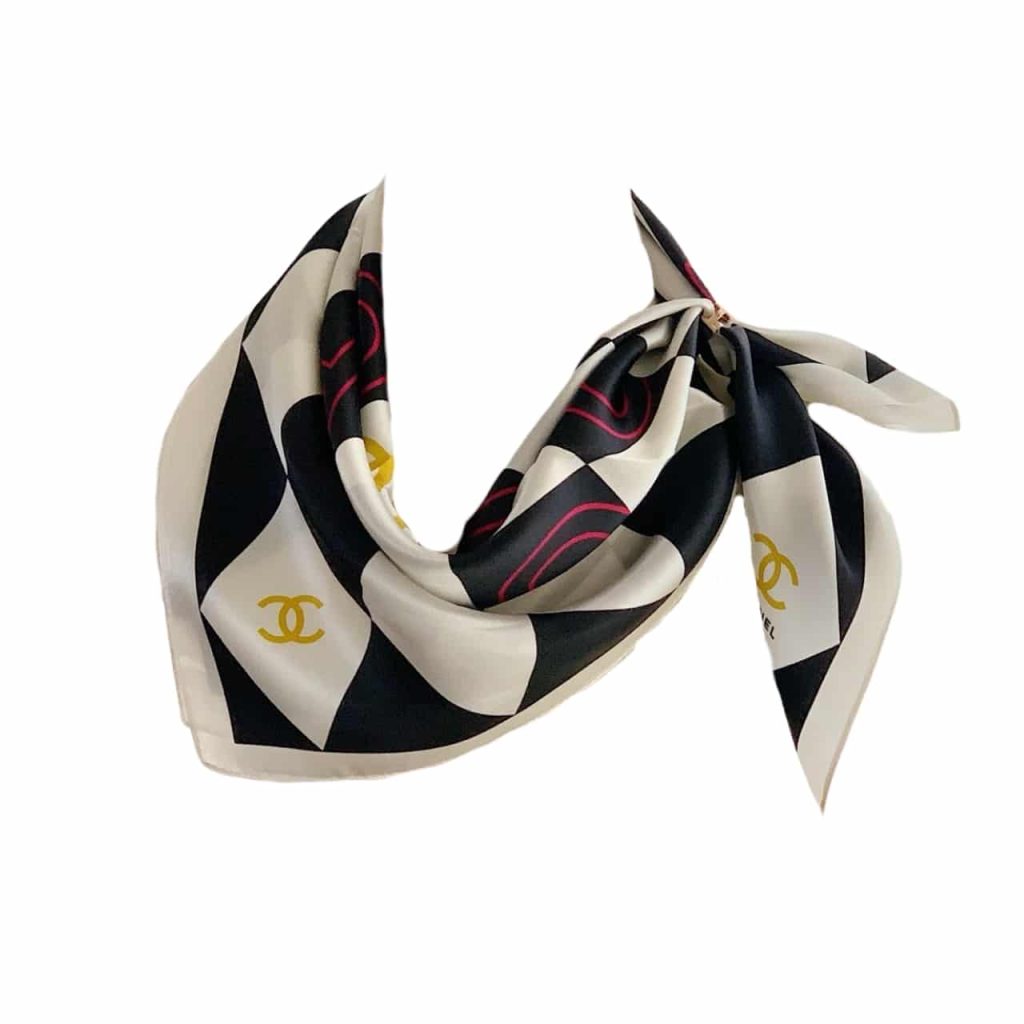 Chanel Coco Caro Silk Scarf In White And Black 70cm - Image 2