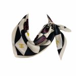 Chanel Coco Caro Silk Scarf In White And Black 70cm
