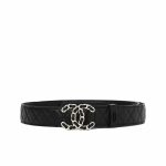 Chanel Cc Belt Silver Chain And Black Leather 28mm