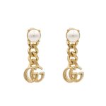 Gucci Pearl Double G Earrings Gold 645665 I4620 8078