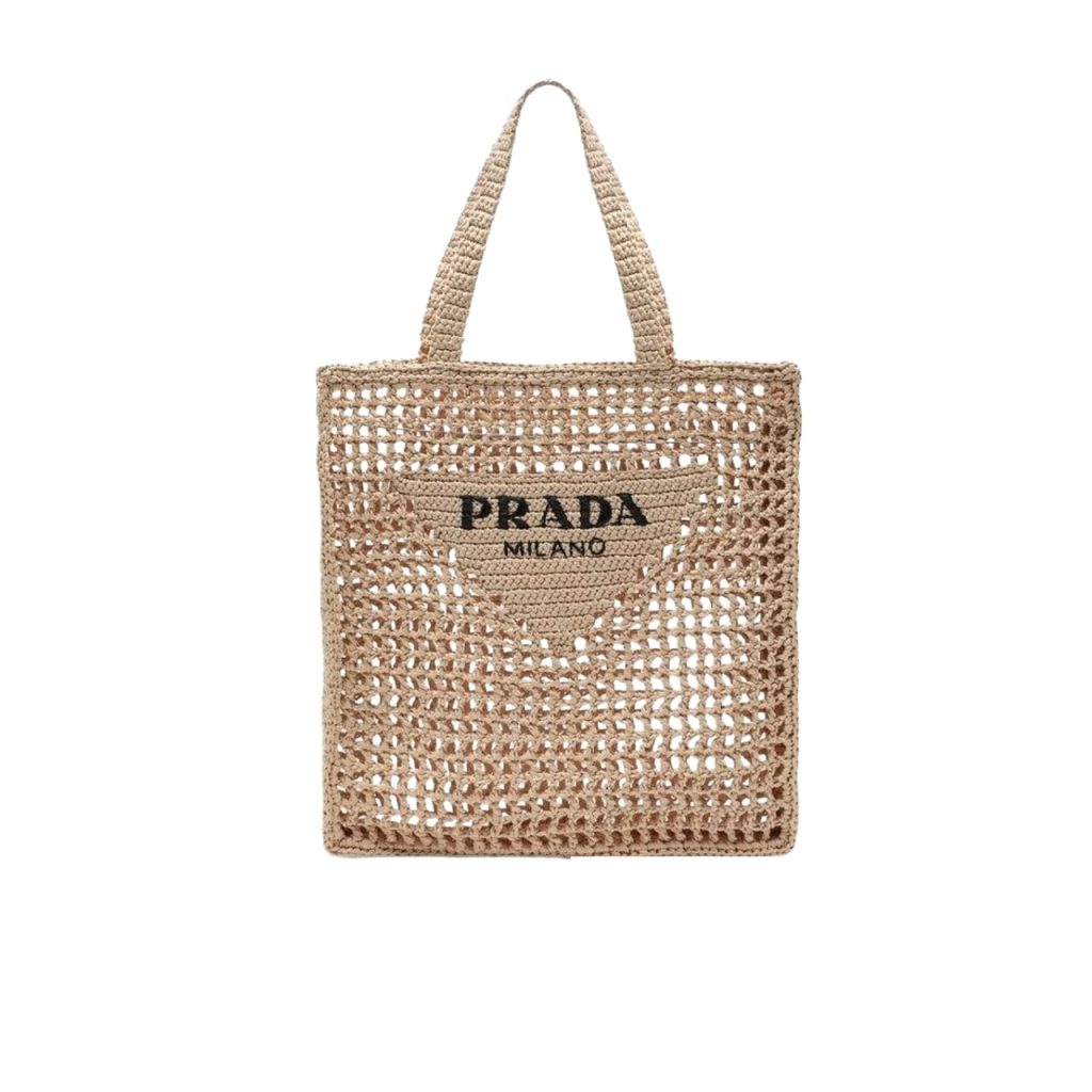 Prada Natural Logo Crochet Tote Bag - Image 2