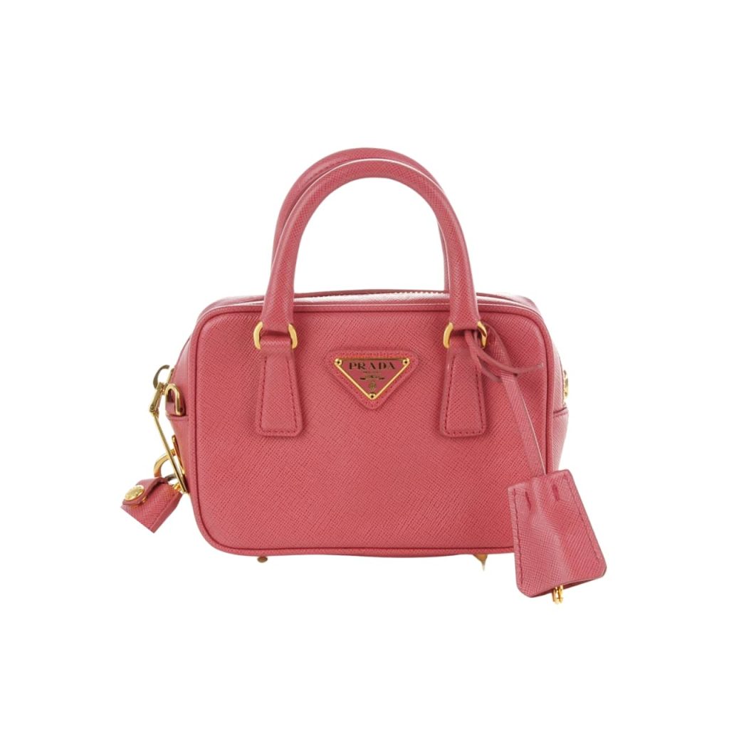 Prada Saffiano Lux Signature Mini Bauletto Bag Pink 19Cm - Image 2