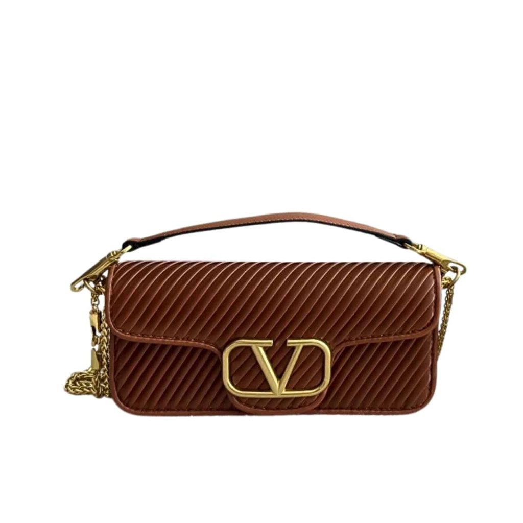 Valentino Garavani Locò Shoulder Bag In Pleated Nappa Brown - Image 2