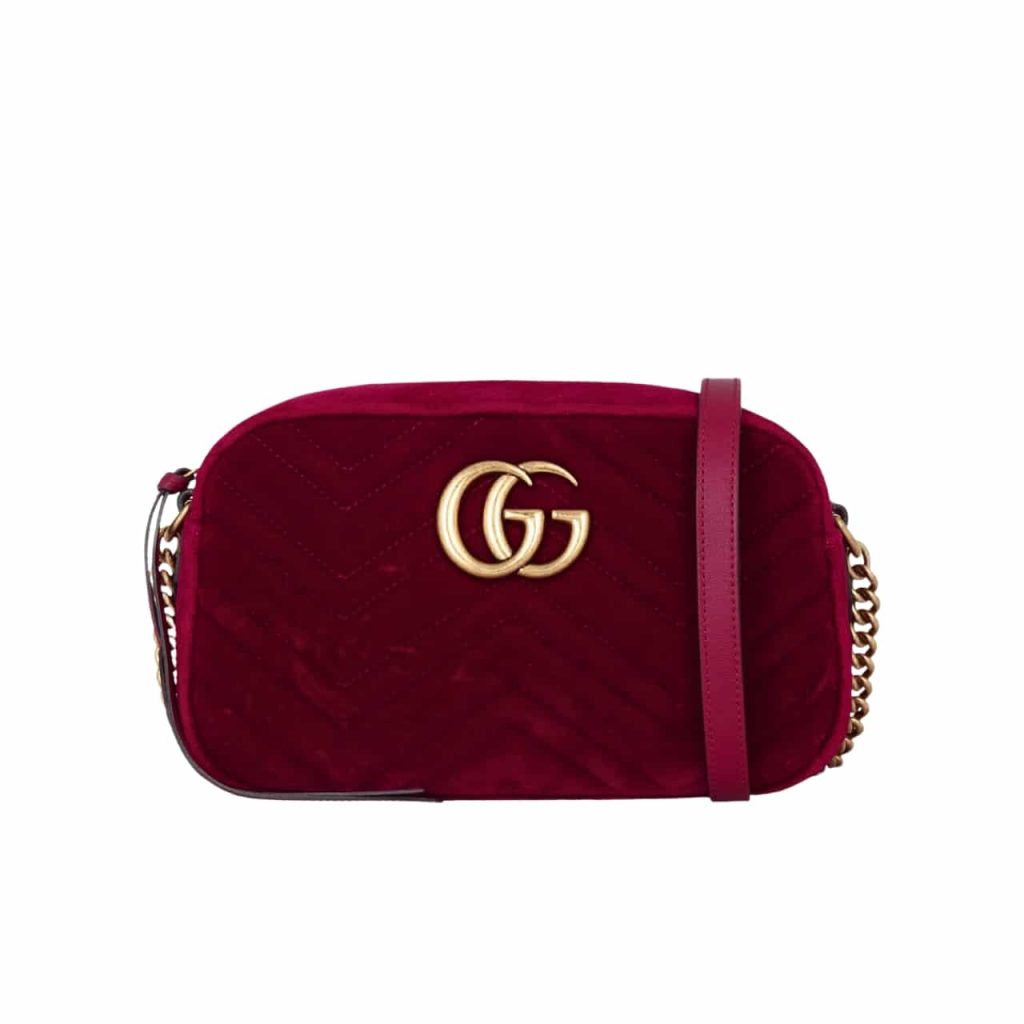 Gucci Small Gg Marmont Camera Bag Velvet Wine Red 23Cm - Image 2