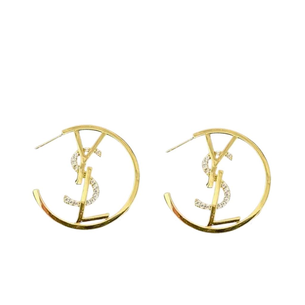 Saint Laurent Ysl Hoop Earrings With Crystal Gold - Image 2