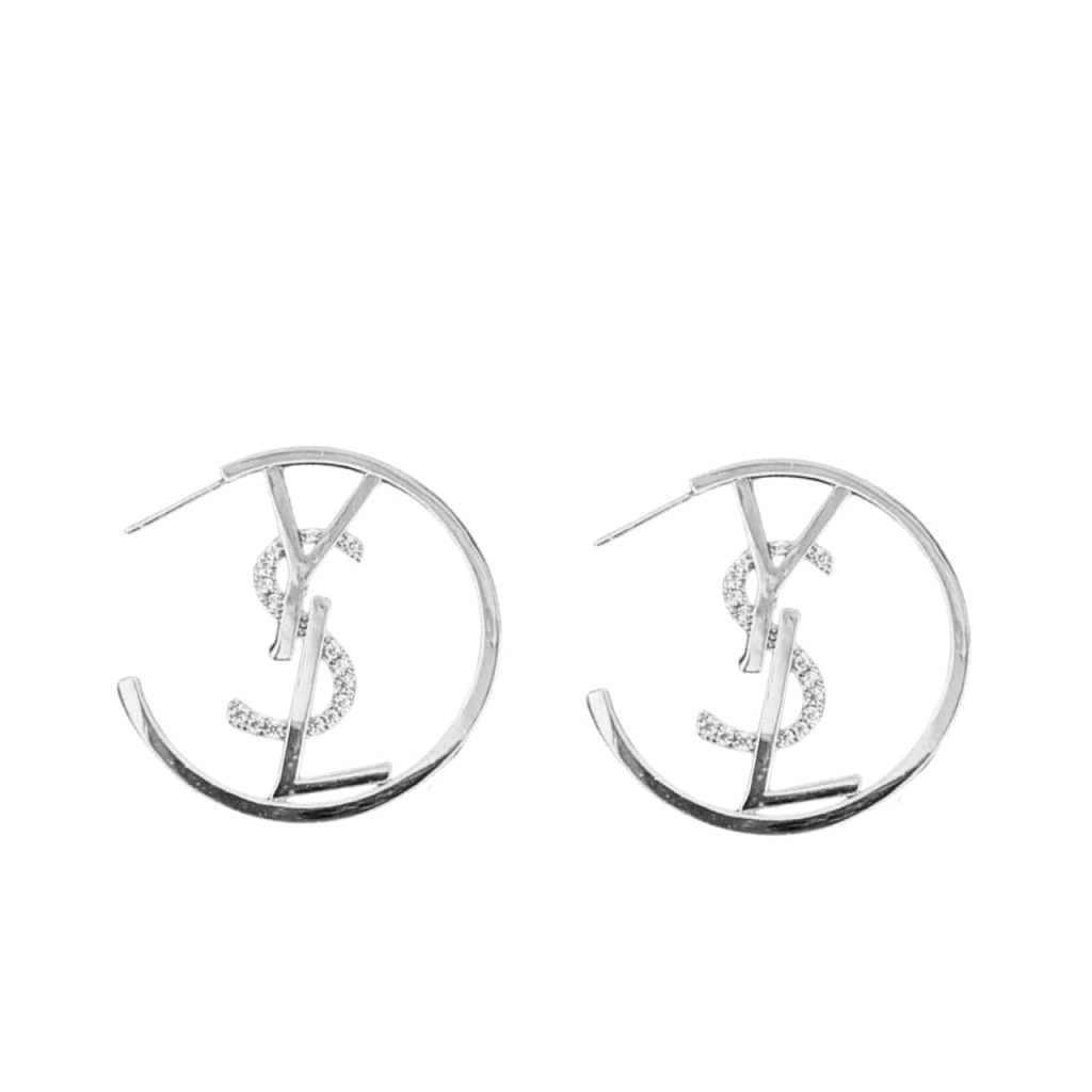 Saint Laurent Ysl Hoop Earrings With Crystal Silver Tone - Image 2