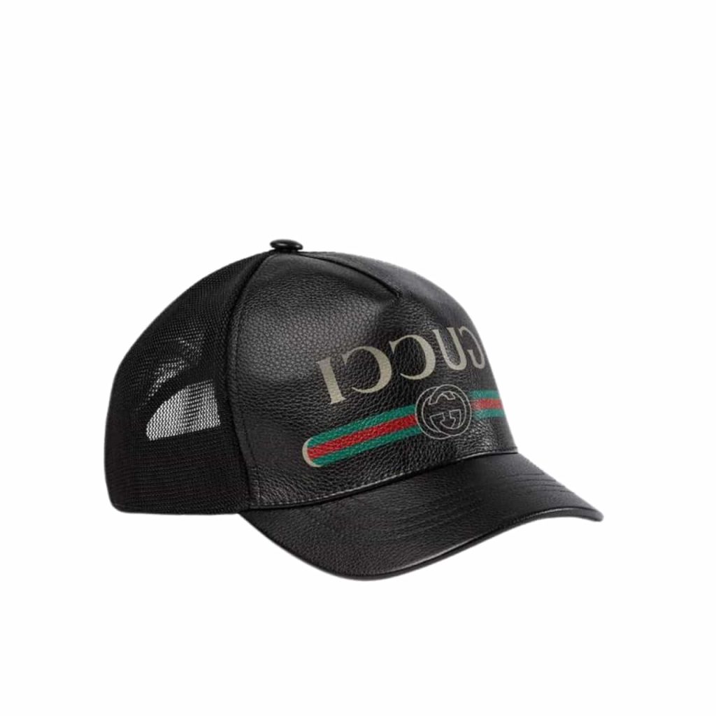 Gucci Gg Print Leather Baseball Cap Black - Image 2