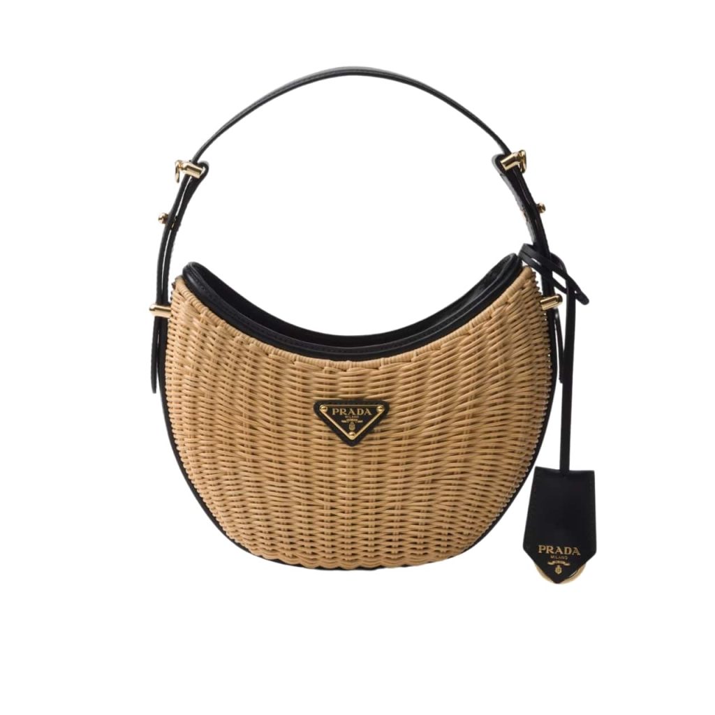 Prada Wicker And Leather Arqué Bag Black 22Cm 1Bc202 2Cyf F0I55 V Ooo - Image 2