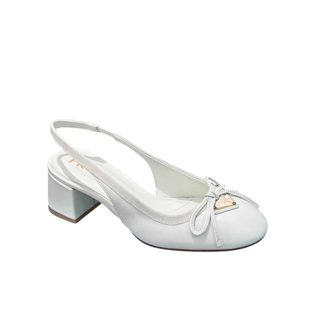 Prada Triangle Logo Bow Slingback Pump In White - Image 2