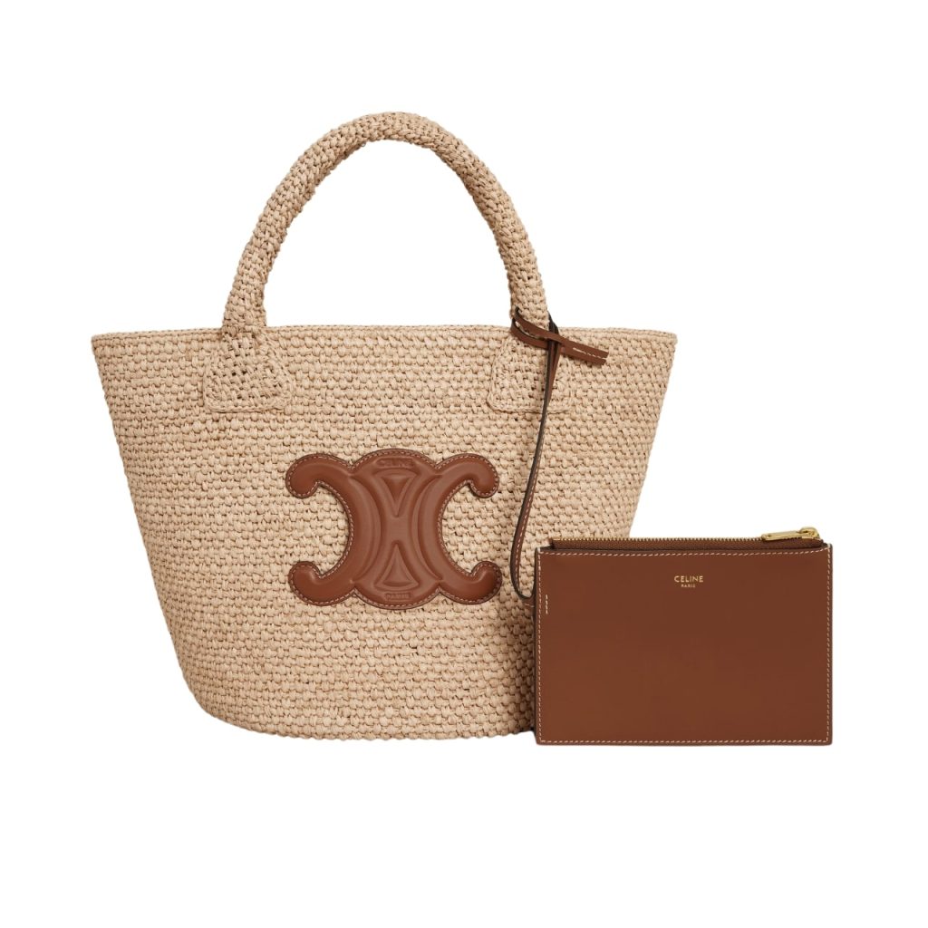 Celine Supple Small Triomphe Classic Panier In Raffia Tan 25Cm - Image 2
