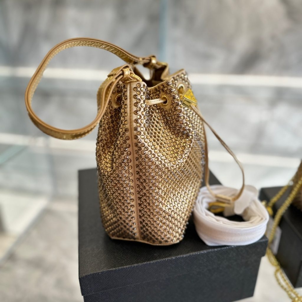 Prada Embellished Satin Pouch Platinum Color 20Cm 1Nr016 2Awl F0522 - Image 3