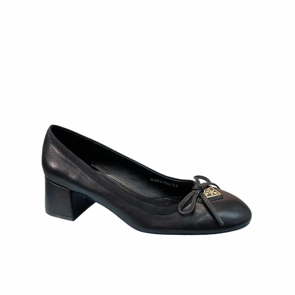 Prada Triangle Logo Bow Pump In Black - Image 2