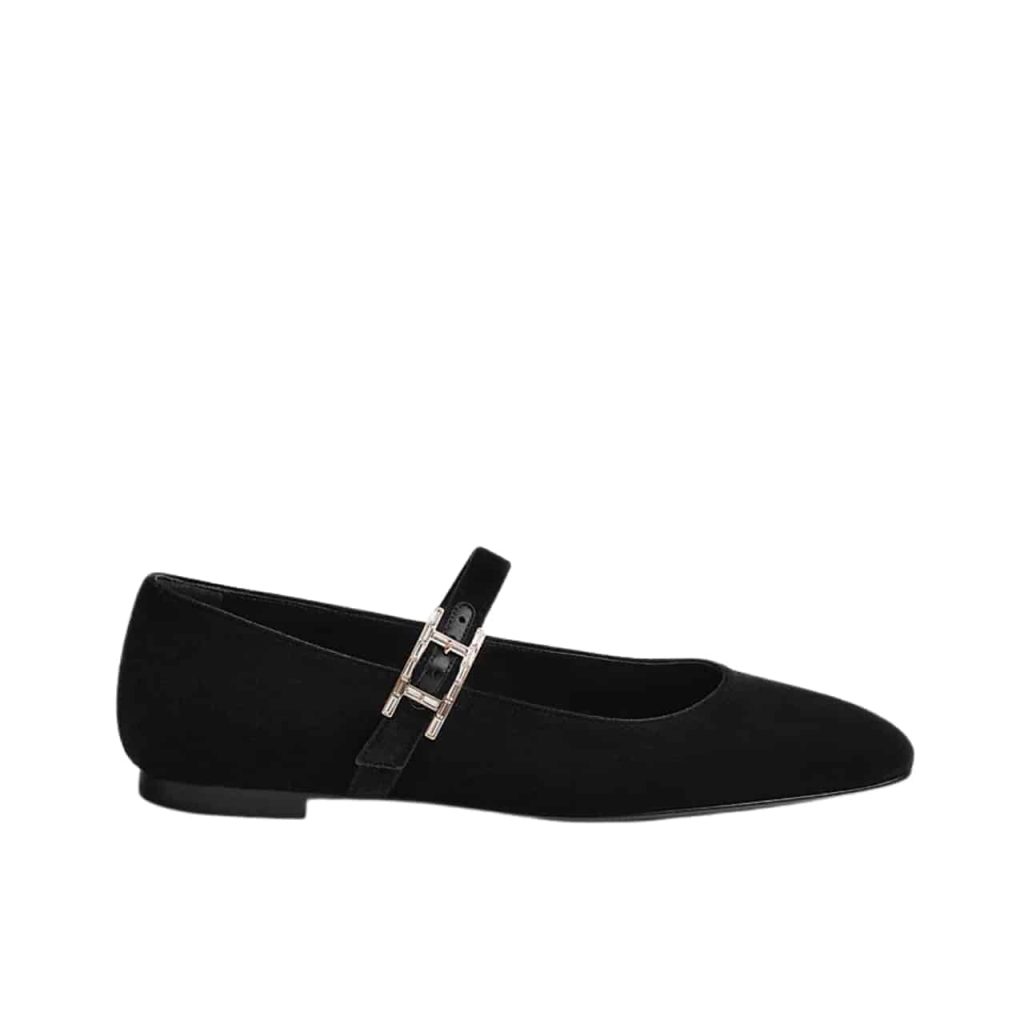 Hermes Jane Ballet Flat In Velvet Noir H242046Z 02370 - Image 2