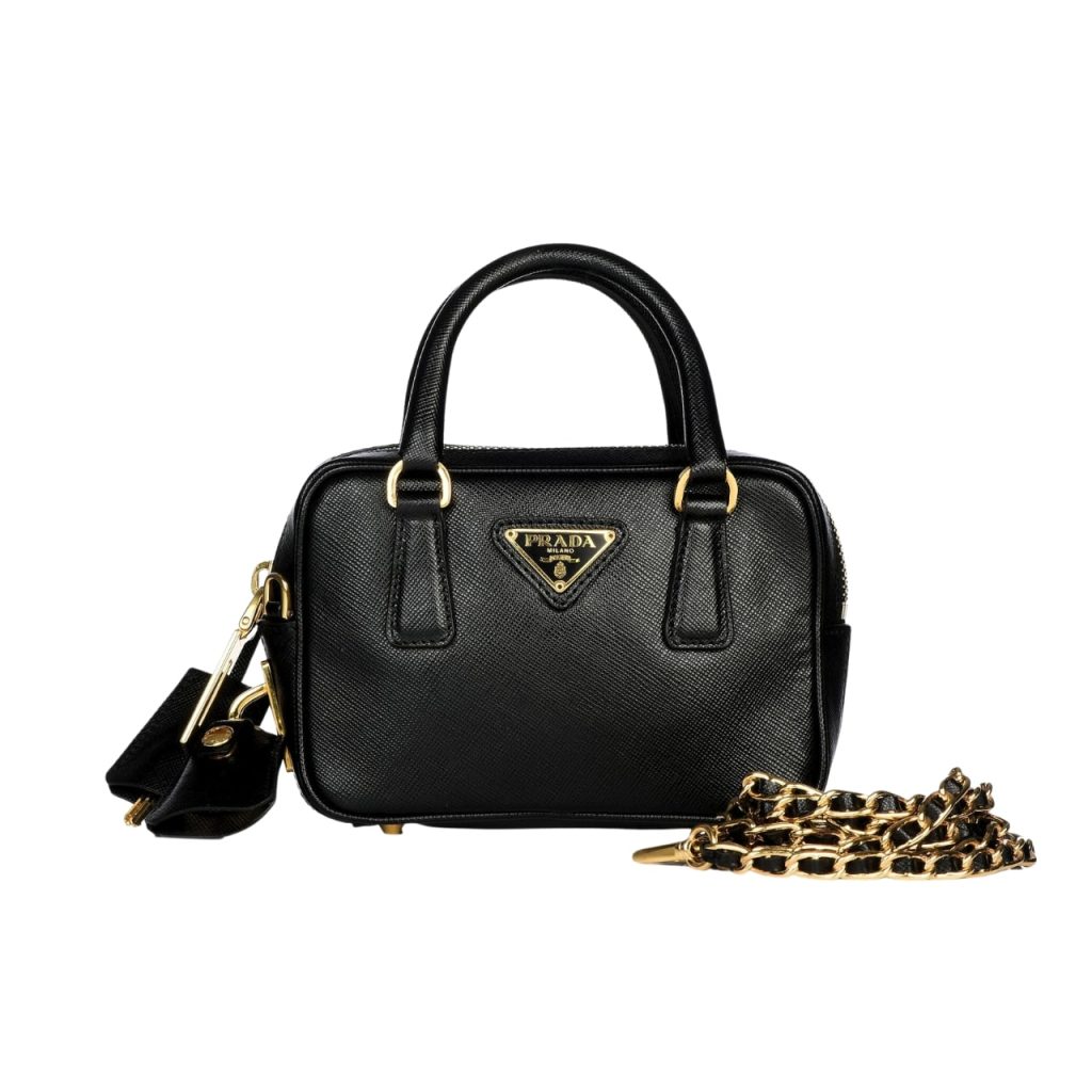 Prada Saffiano Lux Signature Mini Bauletto Bag Black 19Cm - Image 2