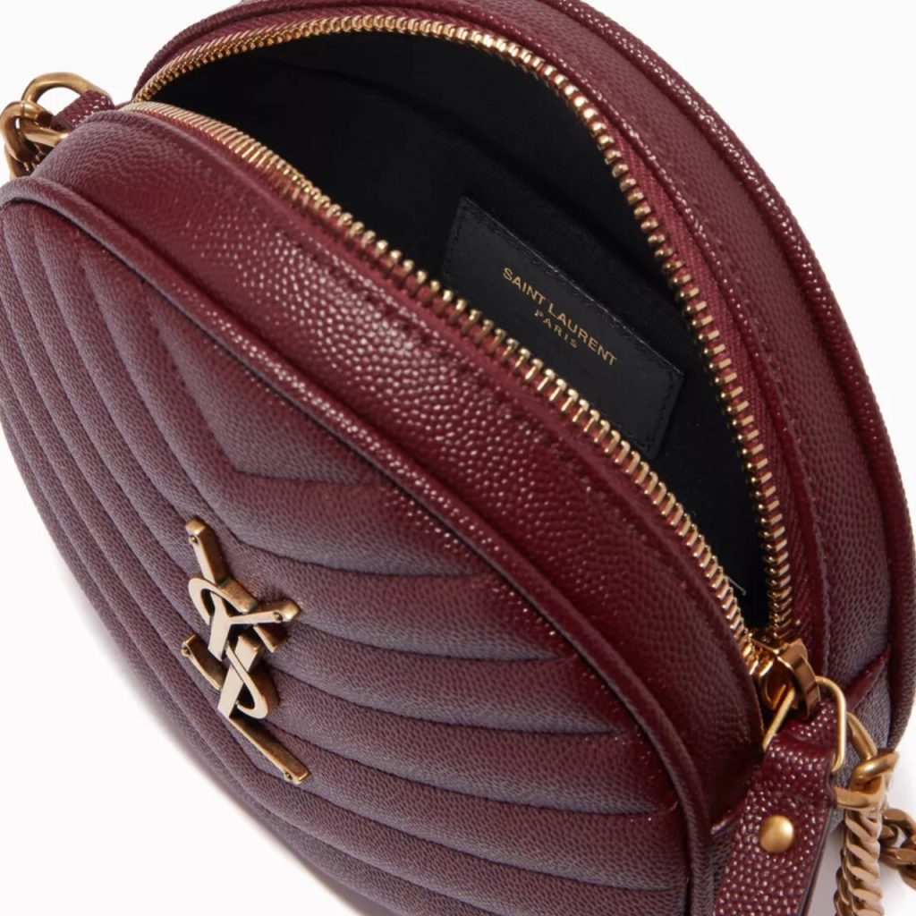 Saint Laurent Vinyle Round Camera Bag In Chevron Quilted Grain De Poudre Embossed Leather Red 18Cm - Image 5