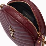 Saint Laurent Vinyle Round Camera Bag In Chevron Quilted Grain De Poudre Embossed Leather Red 18Cm - Image 5