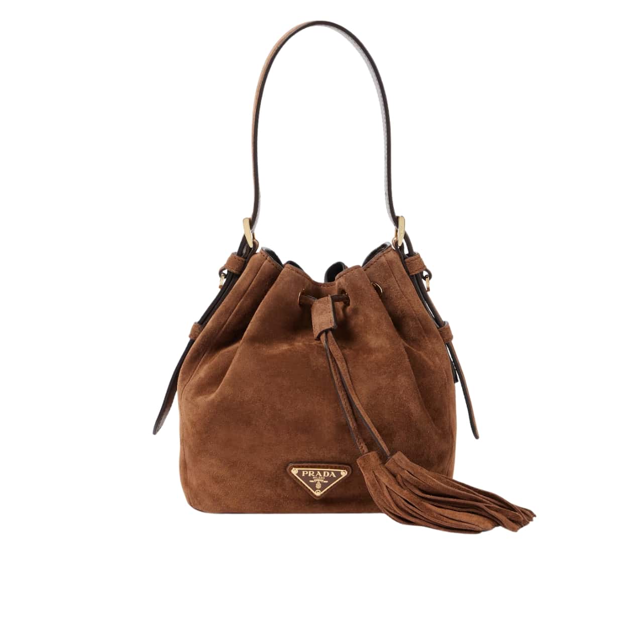 TBNB-41-1.jpg Prada Small Suede Bucket Bag In Brown 20Cm - Image 1