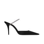 Saint Laurent Barbara Mules Satin And Rhinestones In Black 7997159Qn0A1021 - Image 8