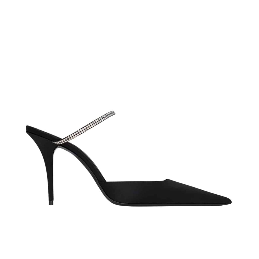 Saint Laurent Barbara Mules Satin And Rhinestones In Black 7997159Qn0A1021 - Image 2