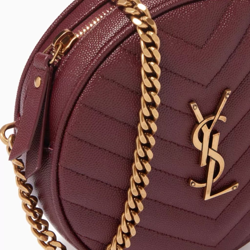 Saint Laurent Vinyle Round Camera Bag In Chevron Quilted Grain De Poudre Embossed Leather Red 18Cm - Image 4