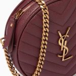 Saint Laurent Vinyle Round Camera Bag In Chevron Quilted Grain De Poudre Embossed Leather Red 18Cm - Image 4