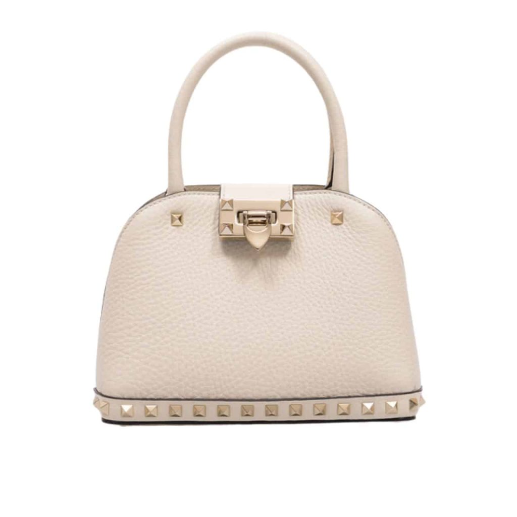 Valentino Garavani Rockstud Handbag In Grainy Leather White 21Cm - Image 2