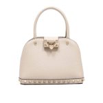 Valentino Garavani Rockstud Handbag In Grainy Leather White 21Cm