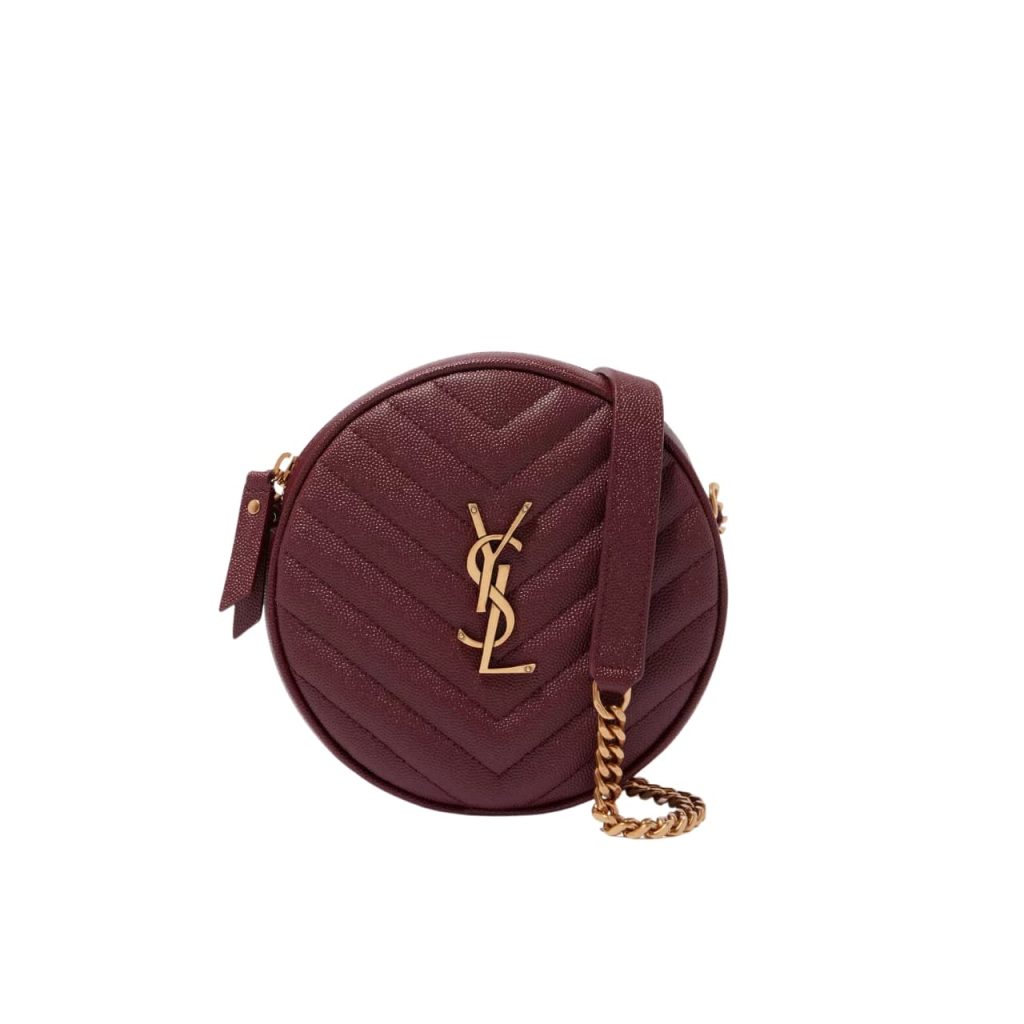 Saint Laurent Vinyle Round Camera Bag In Chevron Quilted Grain De Poudre Embossed Leather Red 18Cm - Image 2
