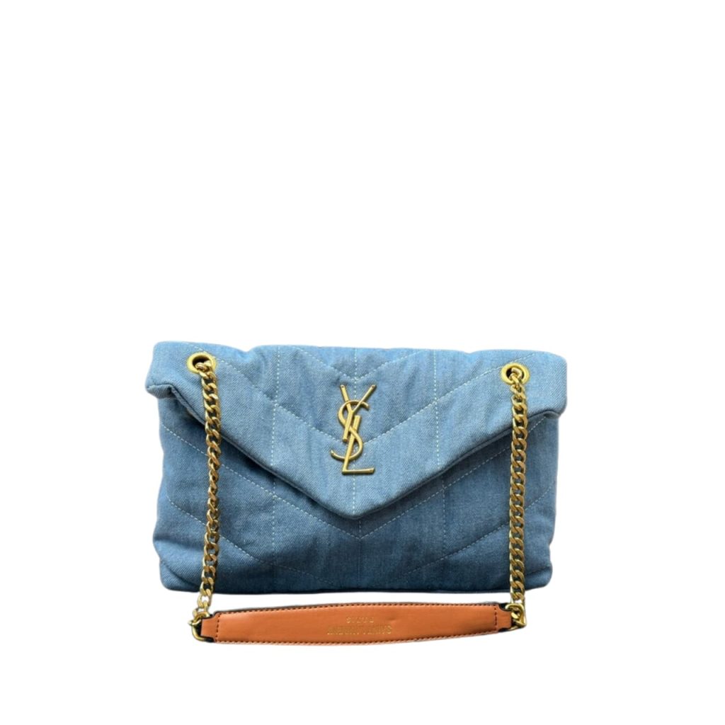 Saint Laurent Loulou Puffer Small Shoulder Bag In Blue Denim 28Cm - Image 2