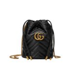 Gucci Gg Marmont Matelassé Chevron Mini Bucket Bag Black 15Cm ‎575163 Dtdrt 1000