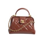 Chanel Mini Bag With Top Handle Shiny And Gold Tone Metal Brown 19Cm As4958 B16872 Ny562