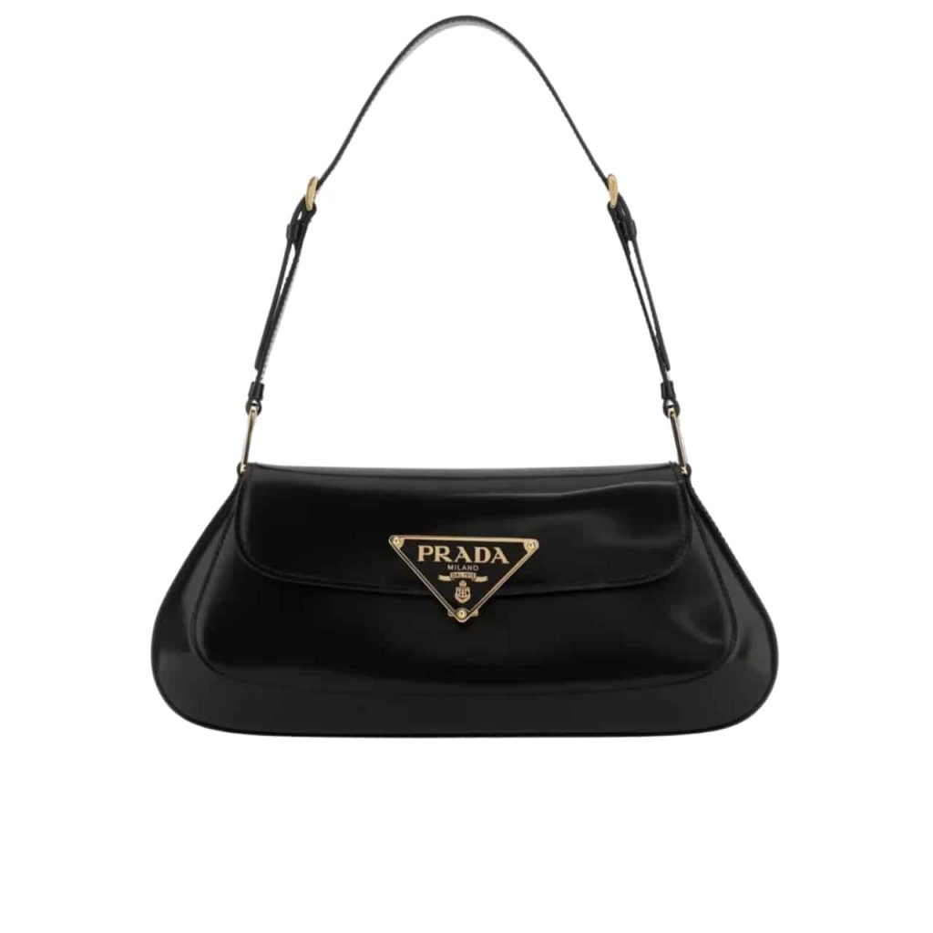 Prada Cleo Bag In Brushed Leather With Triangle Logo Black 24cm - Image 2