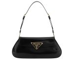 Prada Cleo Bag In Brushed Leather With Triangle Logo Black 24cm