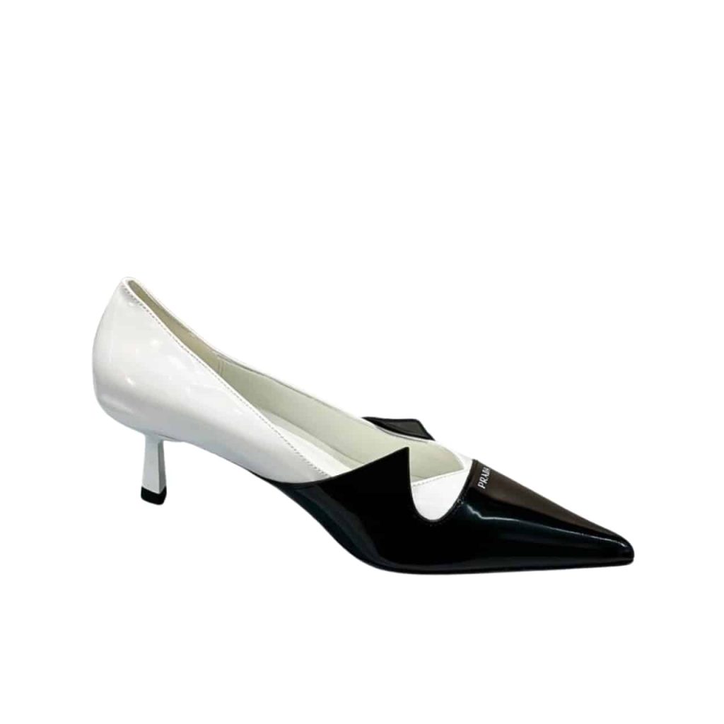 Prada Two Tone Toe Kitten Heels In Black And White - Image 2