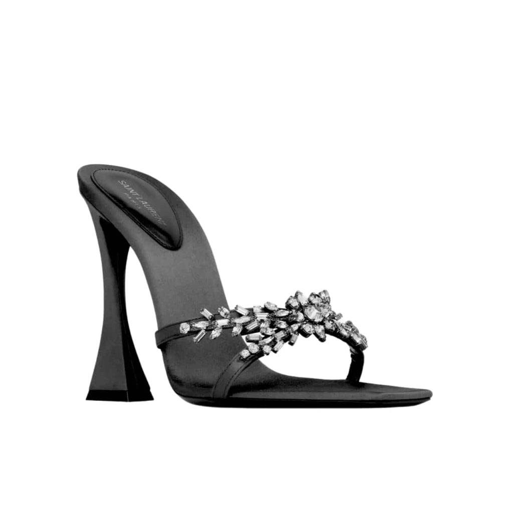 Saint Laurent Liz Mules In Satin And Rhinestones Black - Image 2