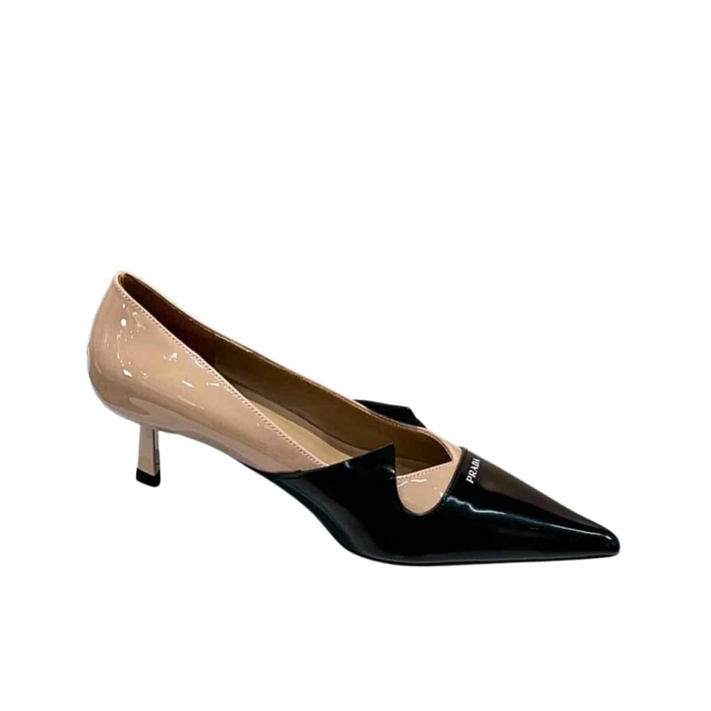 Prada Two Tone Toe Kitten Heels In Black And Beige - Image 2