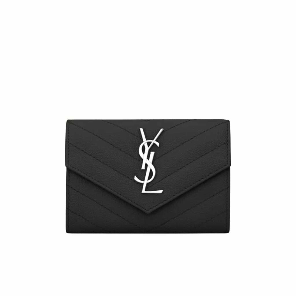 Saint Laurent Cassandre Matelassé Small Envelope Wallet In Grain De Poudre Leather Black Silver 13Cm 414404Bow021000 - Image 2