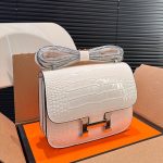 Hermès Mini Constance 19 Shiny Alligator Palladium Hardware White 19Cm - Image 3