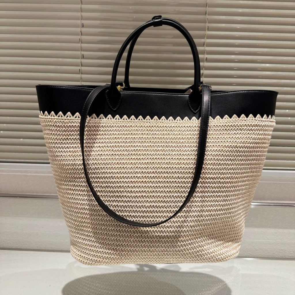 Prada Crochet And Leather Tote Bag Tan And Black 33Cm 1Bg499 2M2Q F0I55 V Goo - Image 4
