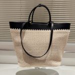 Prada Crochet And Leather Tote Bag Tan And Black 33Cm 1Bg499 2M2Q F0I55 V Goo - Image 4