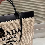 Prada Crochet And Leather Tote Bag Tan And Black 33Cm 1Bg499 2M2Q F0I55 V Goo - Image 6
