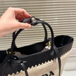 Prada Crochet And Leather Tote Bag Tan And Black 33Cm 1Bg499 2M2Q F0I55 V Goo - Image 7