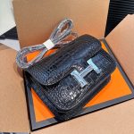 Hermès Mini Constance 19 Shiny Alligator Palladium Hardware Black 19Cm - Image 3
