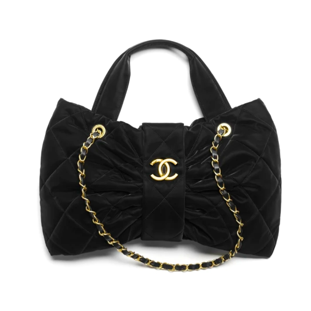 Thumbnail-1-9-1.jpg Chanel Bow Bag Velvet Effect Nylon And Gold Tone Metal Black 35Cm As5851 B22154 94305 - Image 1