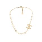 Chanel Glass Pearls CC Necklace Gold Pearly A64757 Y20450 Z2048