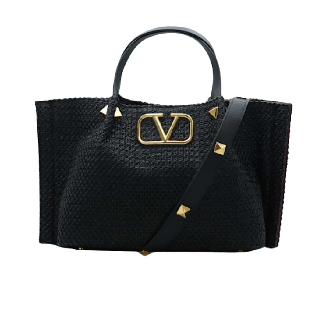 Valentino Garavani Medium Straw Summer Tote Black 35Cm - Image 2