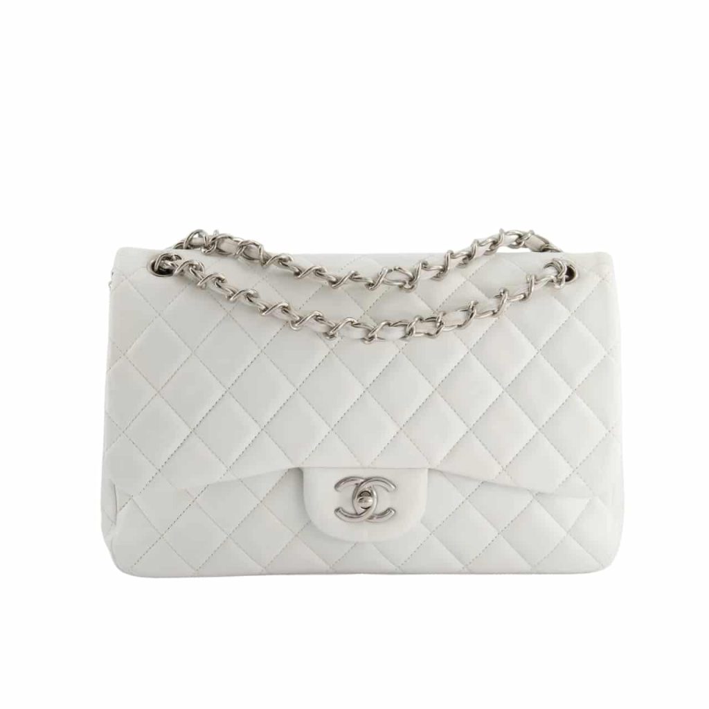 Chanel Classic Double Flap Bag White Silver Hardware 25cm - Image 2