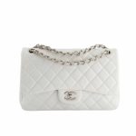 Chanel Classic Double Flap Bag White Silver Hardware 25cm