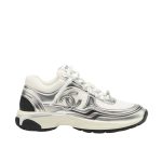 Chanel 23C Silver Metallic Cc Logo Lace Up Flat Runner Trainer Sneaker White G39792 Y56368 K5451 - Image 9