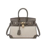 Hermes Birkin 25 Two Tone Toile Canvas Gold Hardware Grey 25Cm